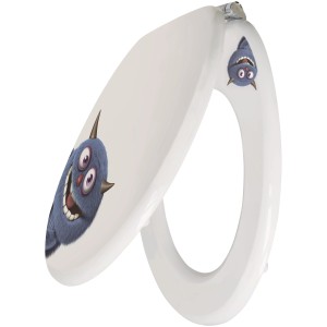 Sanitop-Wingenroth WC-Sitz mit Monster Ecky Dekor, Holzkern und Soft-Close Funktion.