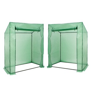 2er Set: Grünes Foliengewächshaus 200x79x168cm mit Gitternetzfolie für Pflanzenaufzucht.