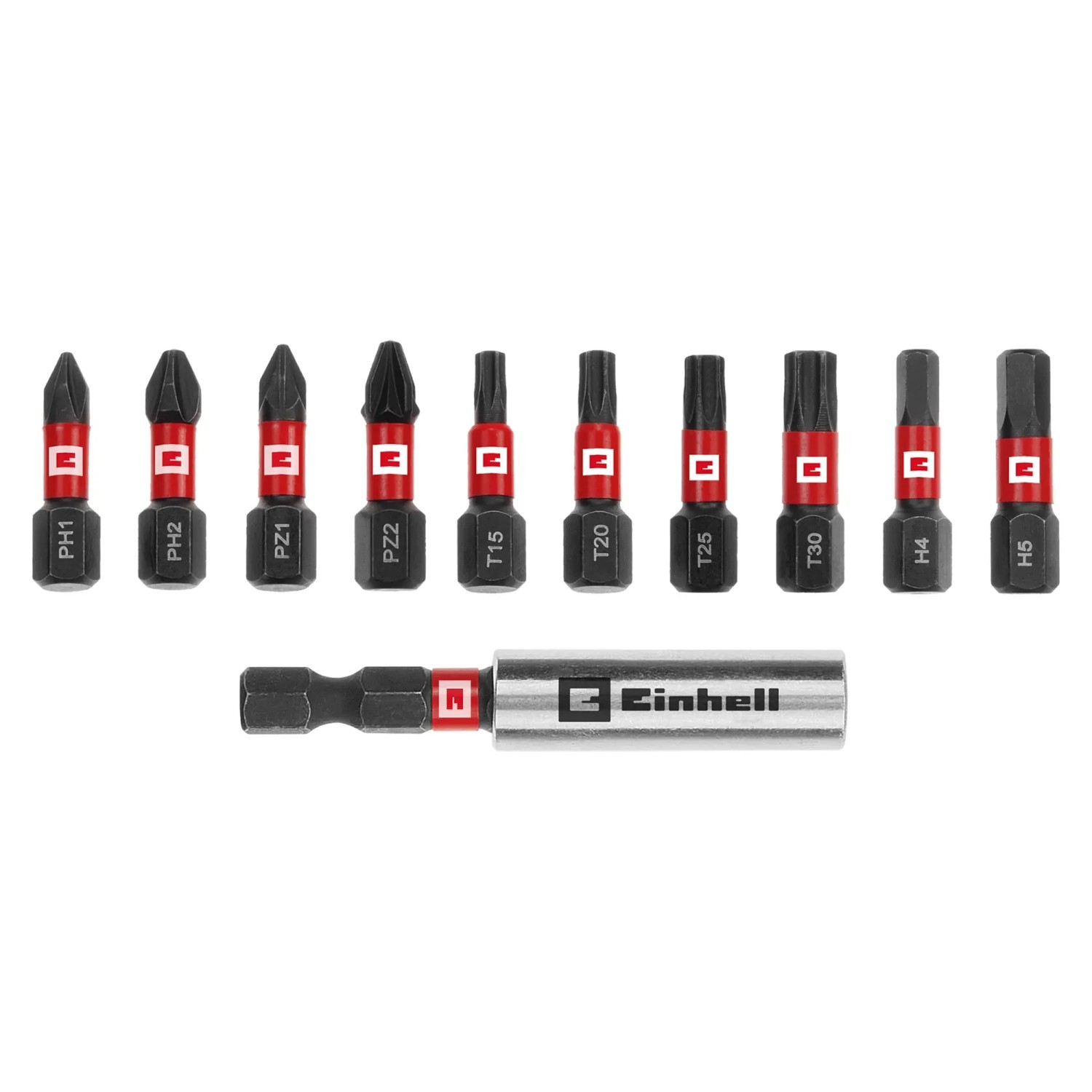 Einhell Impact Bit-Set, 11-teilig im Taschenformat mit Bithalter, verschiedene Schraubenzieher-Aufsätze.