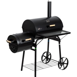El Fuego Dakota Holzkohlegrill Smoker mit zwei Grillflächen und Ablage.
