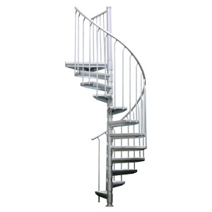 Treba Arizona Außenspindeltreppe, 12 Stufen, Ø 160 cm, feuerverzinkt, mit Geländer.