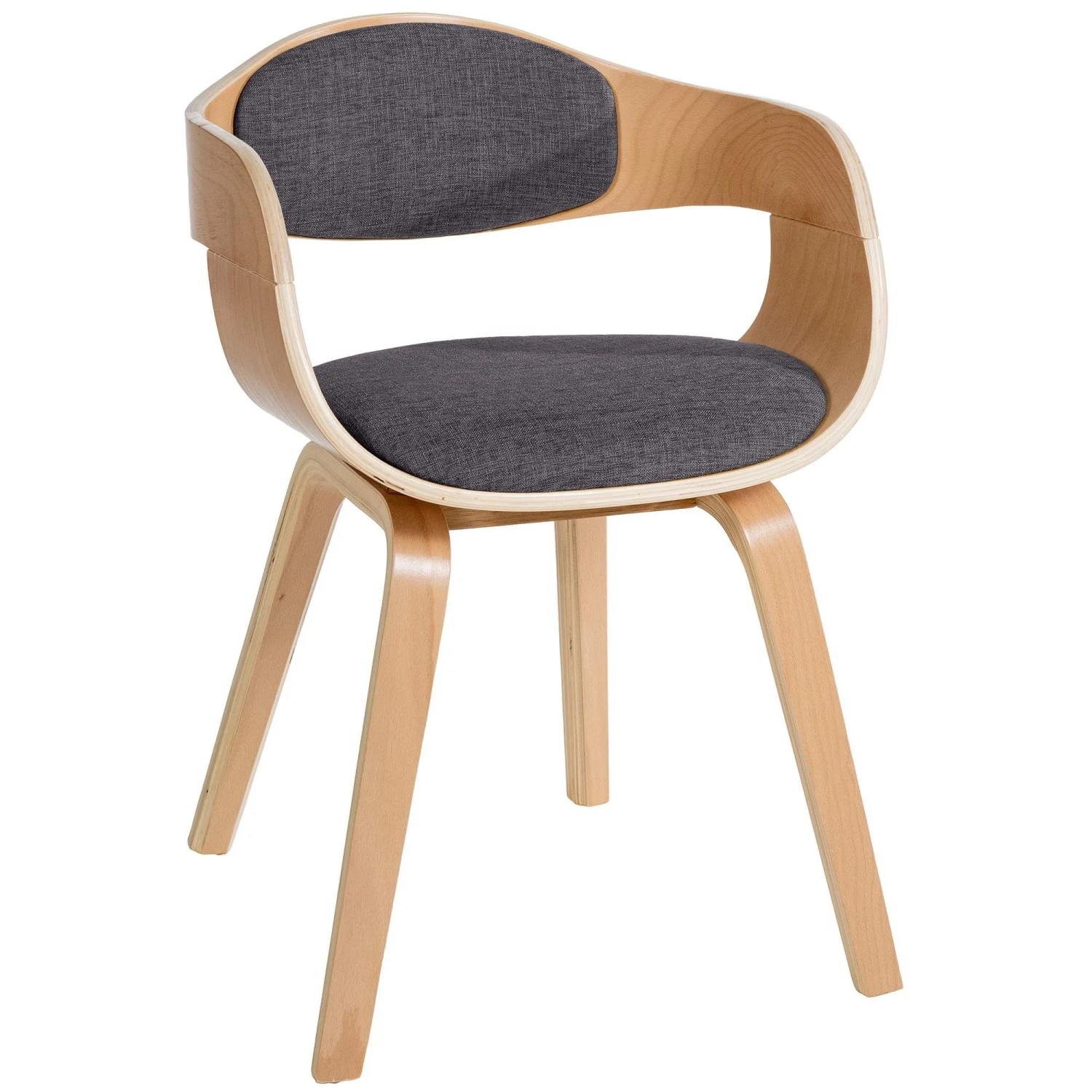 DELUKE Besucherstuhl LONDON Stoff 73x49x46cm Natur/Hellgrau Stoff Holz Gestell Konferenzstuhl Wartezimmerstuhl