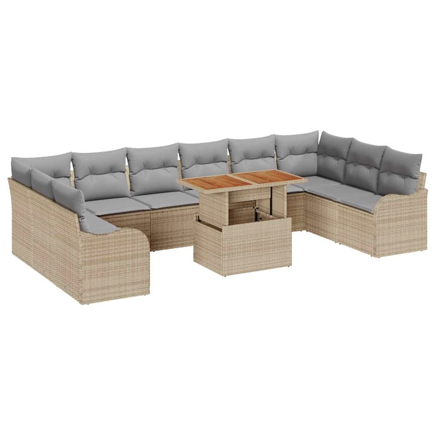 vidaXL Garten-Sofa-Set mit Speicher 11-Tlg Beige Poly Rattan 3358247 günstig online kaufen
