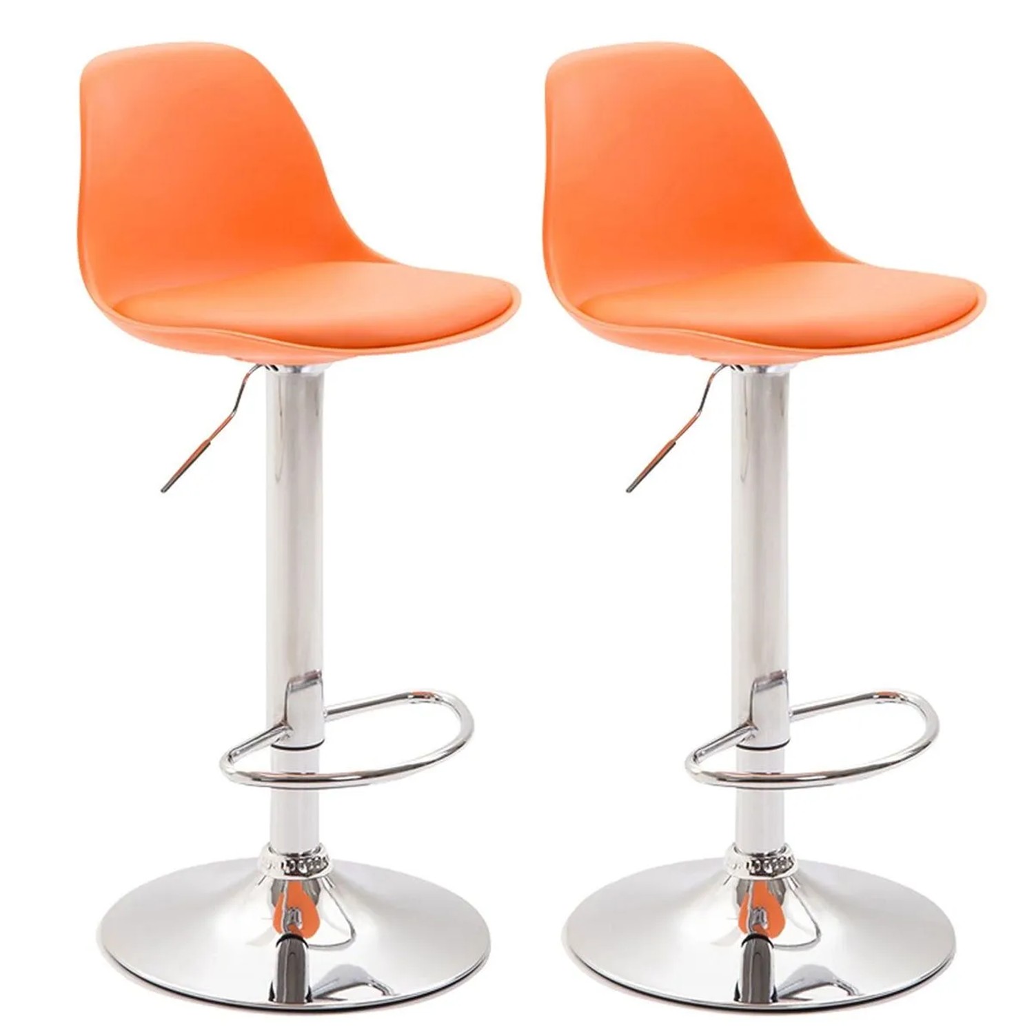 DELUKE 2er Set Barhocker LUNOR Kunstleder Orange 39x43x82cm Silber Barstuhl Mit Lehne Tresenhocker Tresenstuhl