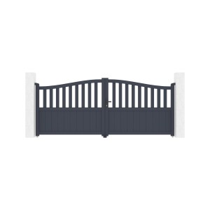 Casanoov Doppelflügeltor aus Aluminium, 3,4 m breit, 140 cm hoch, grau.