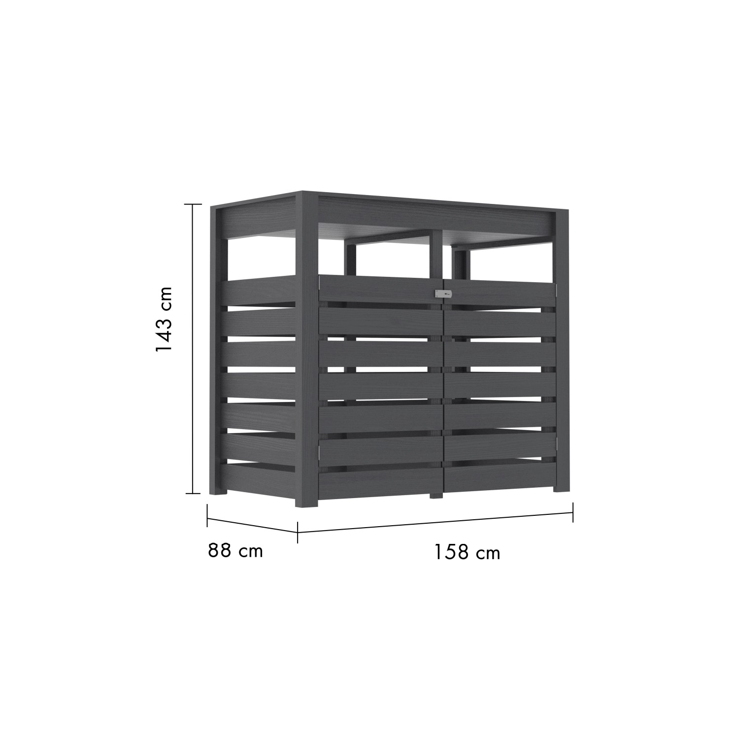 Karibu Mülltonnenunterstand für 2 Tonnen, Terragrau, mit Maßangaben.