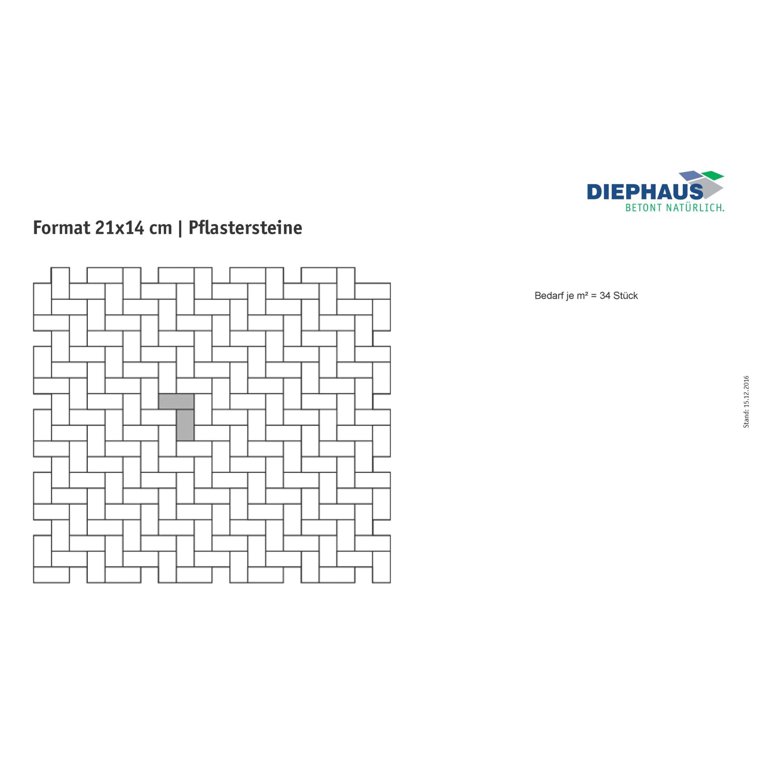 Verlegemuster für anthrazitfarbene Beton Drain Pflastersteine, Format 21x14x8 cm.