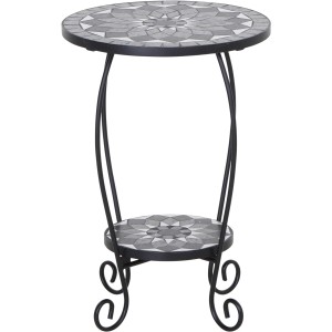 Siena Garden Gartentisch Como, runder Bistrotisch in Grau mit Keramikplatte und Stahlgestell, Ø 41 cm.