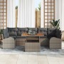Graues 8-teiliges vidaXL Garten-Sofa-Set aus Poly Rattan mit Tisch und Staufächern.