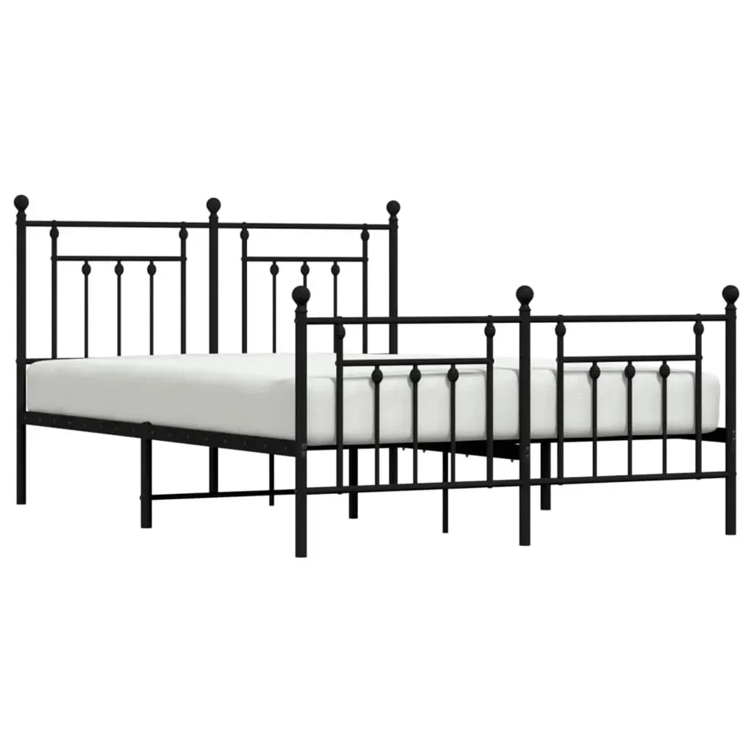 Schwarzes Metallbettgestell (150x200 cm) mit Kopf- und Fußteil für Schlafzimmer.
