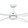 Weißer CASAFAN Deckenventilator Libelle 132 cm mit transparenten Acrylglas-Flügeln und Fernbedienung.
