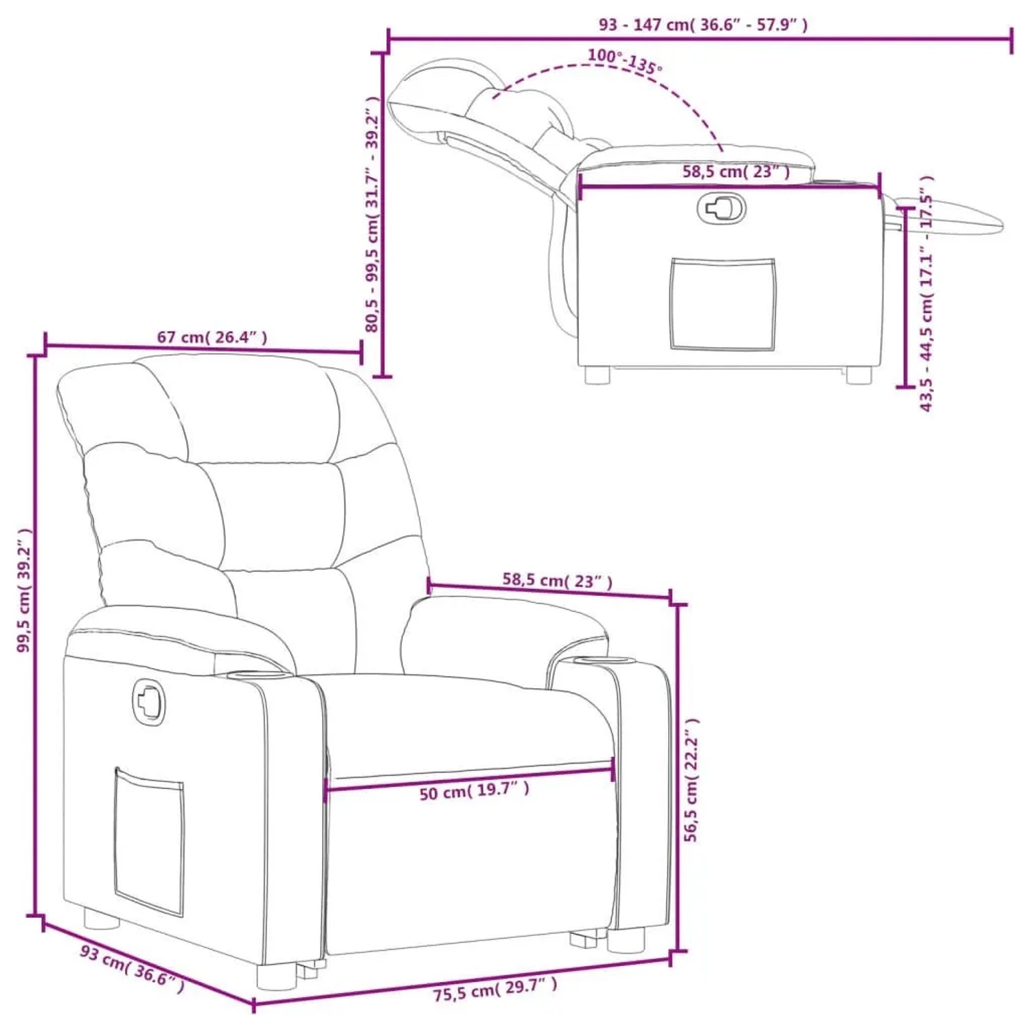 vidaXL Relaxsessel mit Aufstehhilfe Weinrot Kunstleder 3206603_16
