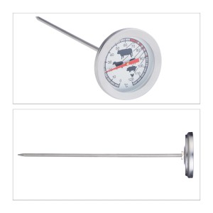 Relaxdays Einstichthermometer Edelstahl Analog Ofenfest Hitzebeständig 21 cm x 5,5 cm x 5,5 cm 0,035 kg