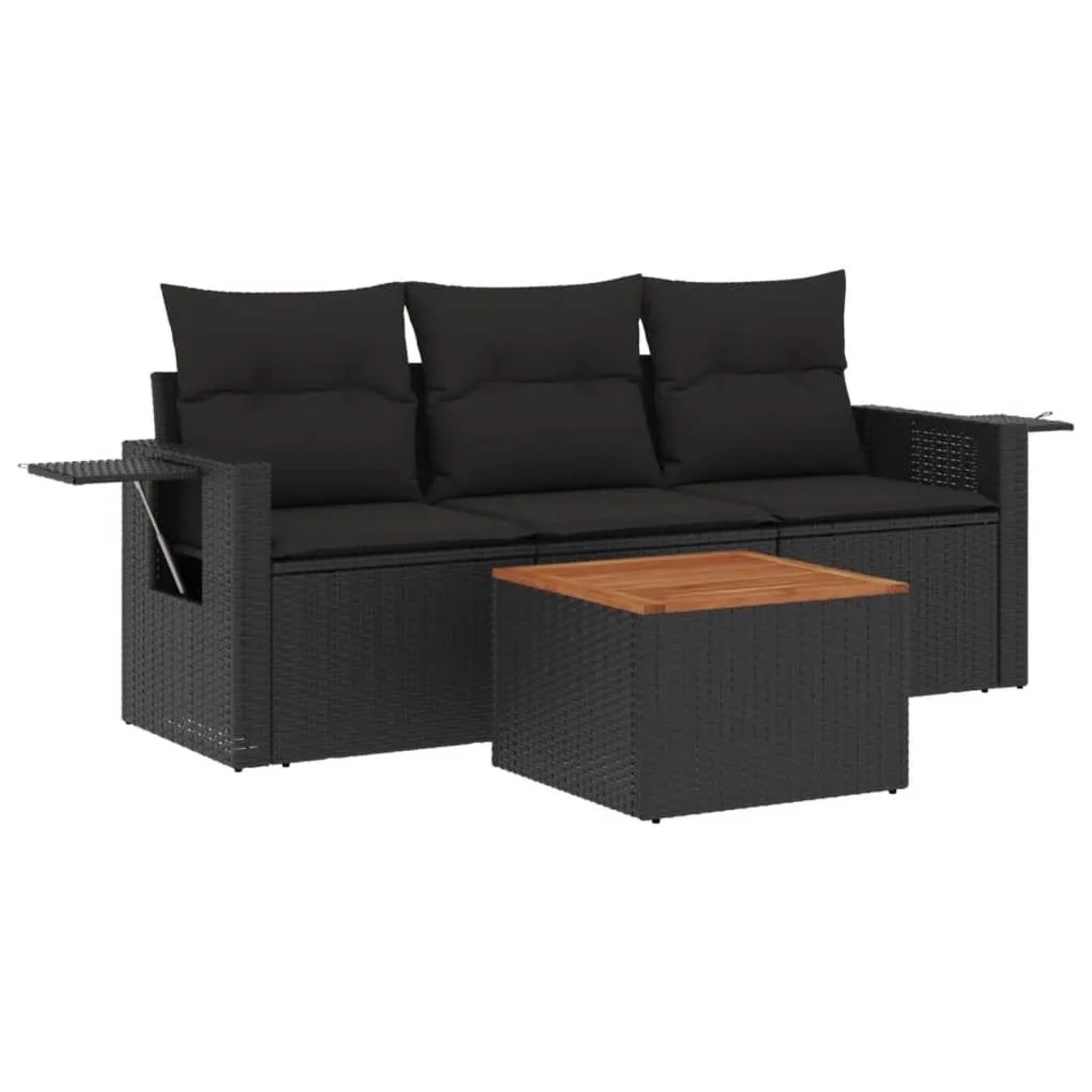 vidaXL 4-Tlg Garten-Sofagarnitur mit Kissen Schwarz Poly Rattan 3224431 günstig online kaufen