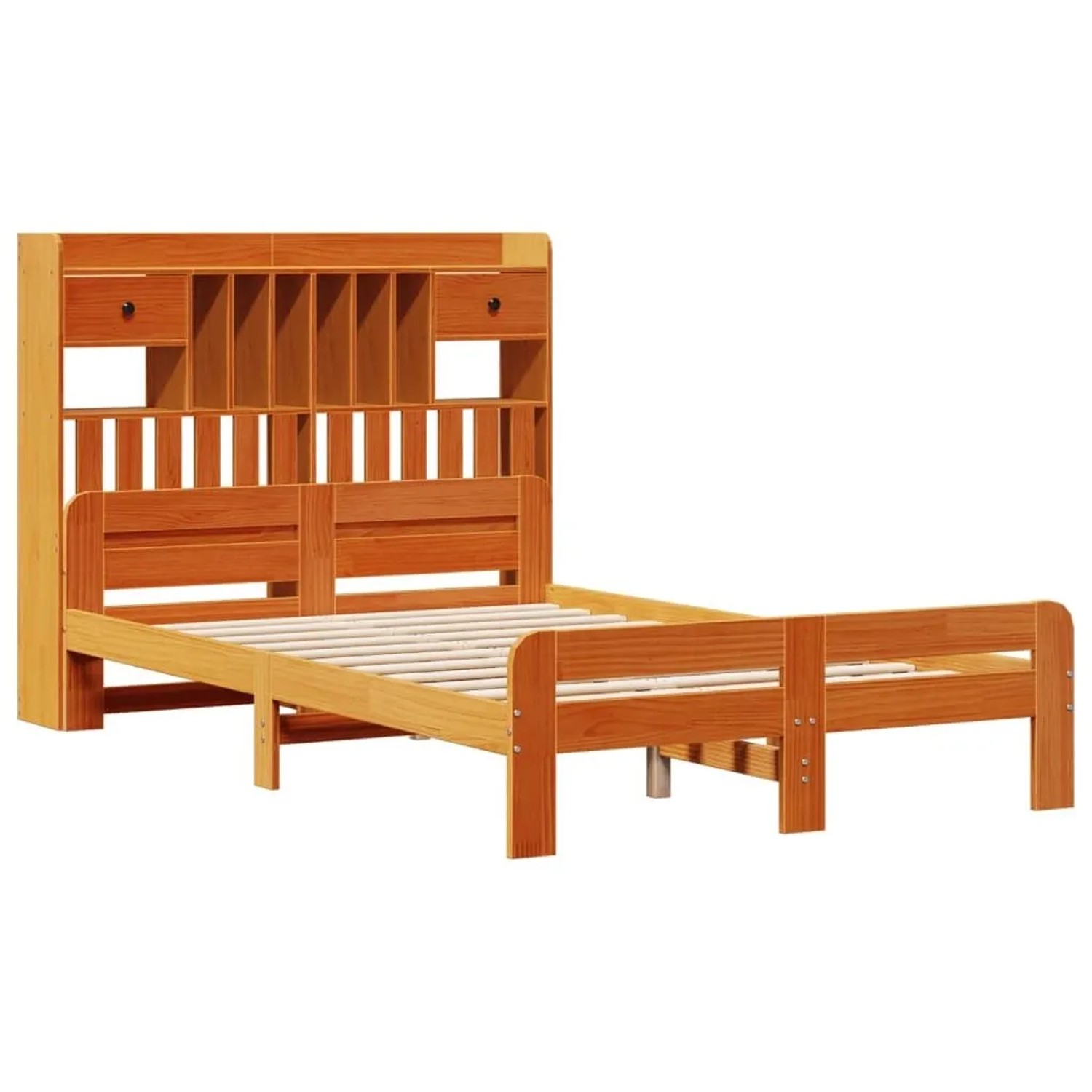 vidaXL Massivholzbett mit Regal ohne Matratze Wachsbraun 135x190 cm 3308899 günstig online kaufen