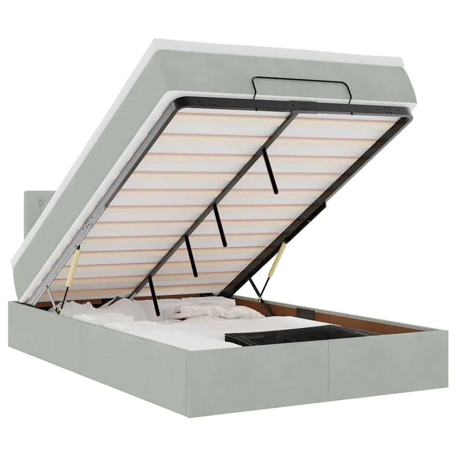 vidaXL Ottomane Bett mit Matratze & LEDs Hellgrau 120x190 cm Samt 3312752