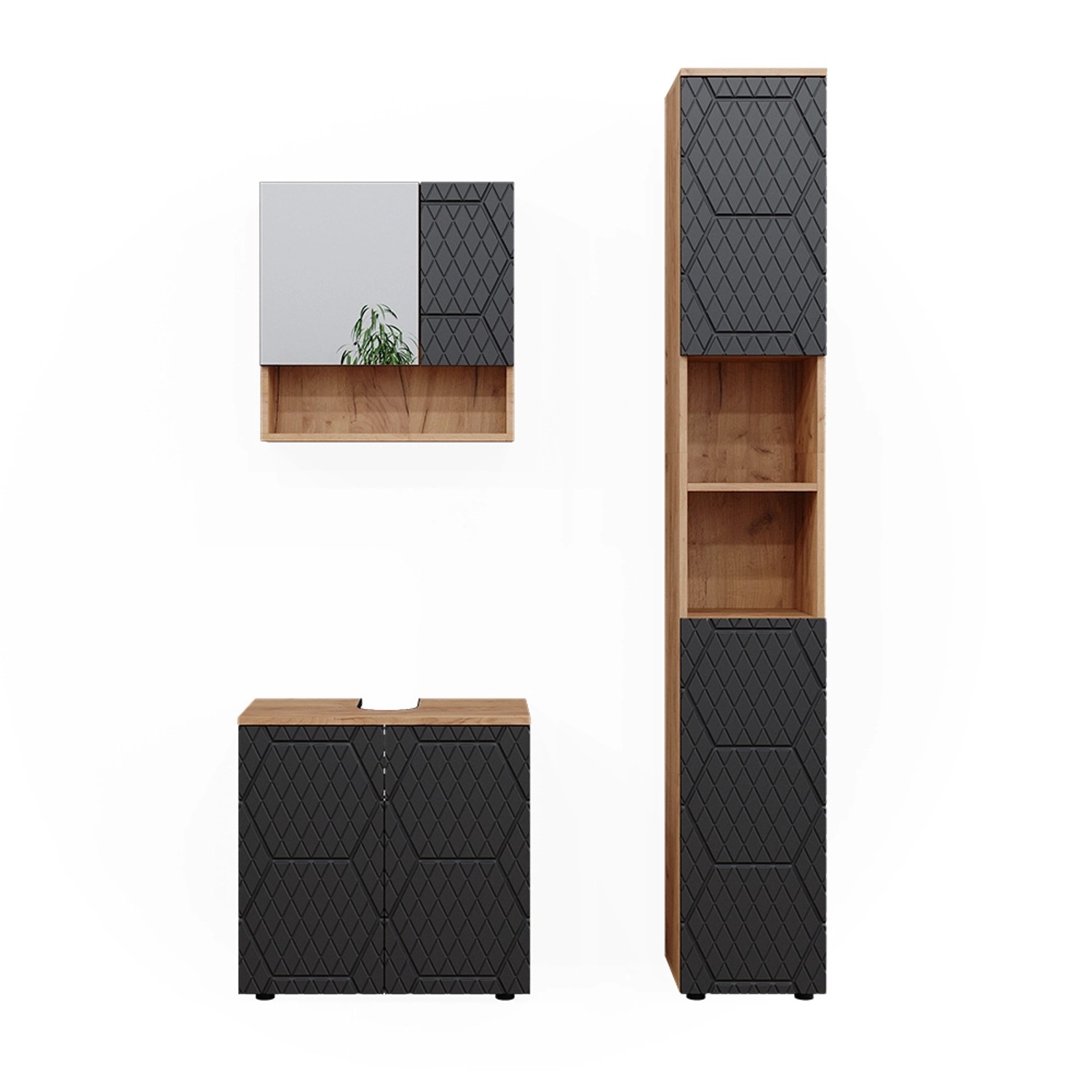 Vicco Badmöbel-Set Irma Goldkraft Eiche/Anthrazit 3 Teile mit Hochschrank günstig online kaufen
