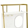 Modernes weißes Garderoben Set mit goldenem Metallrahmen, ovalem Spiegel und drei Haken für den Flur.