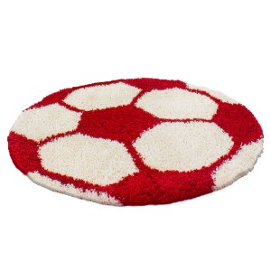 Runder, roter Ayyildiz Kinderteppich im Fußball-Design, Ø 100 cm.