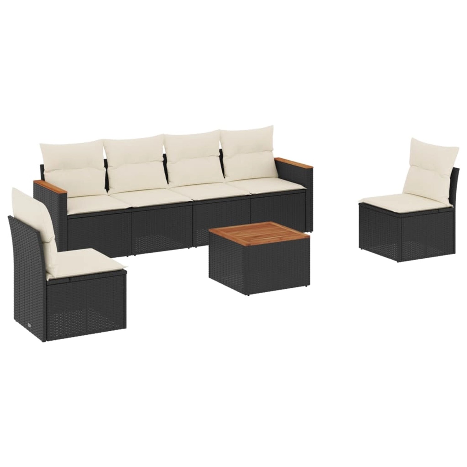 vidaXL 7-Tlg Garten-Sofagarnitur mit Kissen Schwarz Poly Rattan 3225867 günstig online kaufen