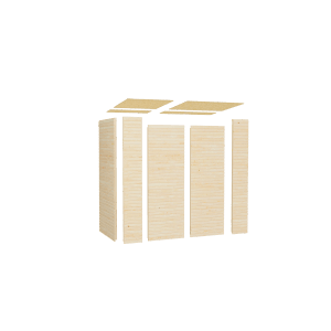 Elemente des Bertilo Holz-Gartenhauses Box 1 aus Fichte, zur einfachen Montage.
