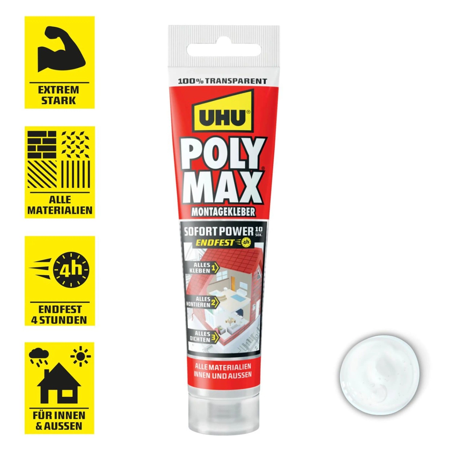 UHU Poly Max Montagekleber, transparente Tube (115g), geeignet für viele Materialien im Innen- und Außenbereich.