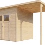 Bertilo Holz-Gartenhaus mit Pultdach und Anbau, unbehandelt, 386x180 cm.