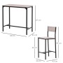 Modernes Bartisch-Set: Tisch und Barstuhl aus MDF in Naturholz-Optik mit schwarzem Metallgestell.
