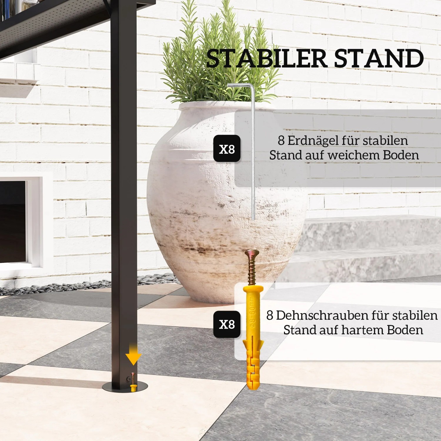 Zubehör für Outsunny Grillpavillon: Erdnägel und Dehnschrauben für stabilen Stand.