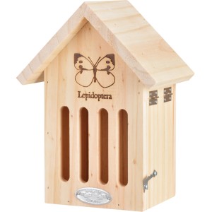 Esschert Design Schmetterlinghaus aus Holz mit Silhouette eines Schmetterlings.