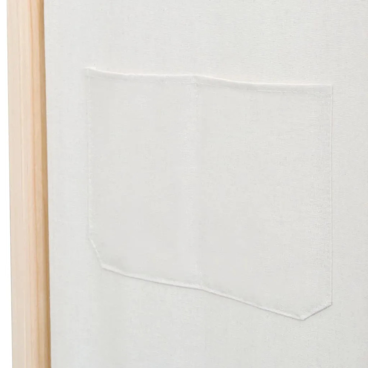 Detailansicht: Cremeweißer VidaXL Raumteiler (6-teilig) mit Tasche, Stoff und Holzrahmen.