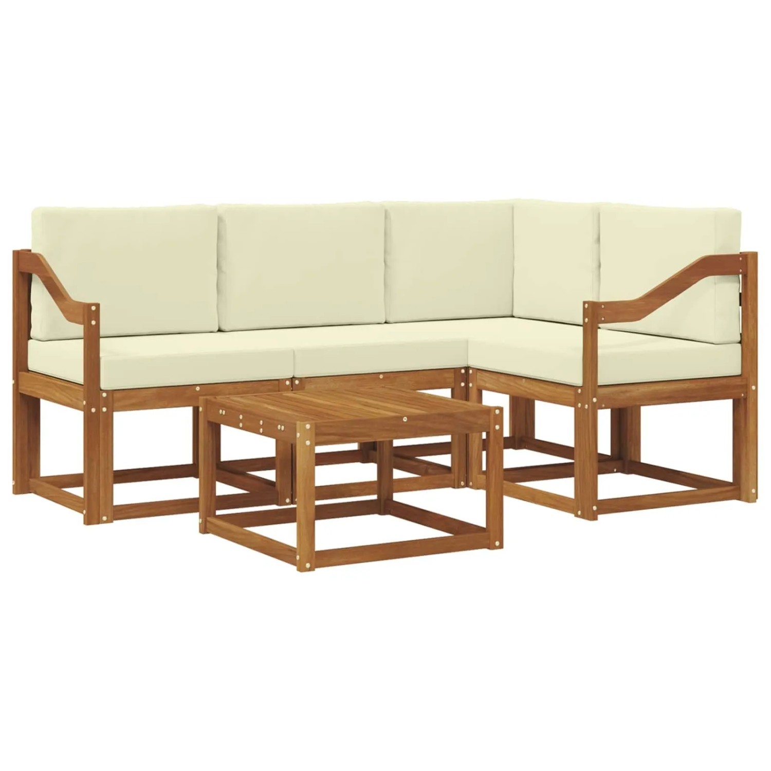 vidaXL Outdoor-Sofagarnitur mit Kissen 5 Stk Natur und Creme 3366373