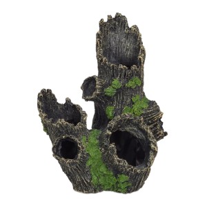 Relaxdays Aquariumdeko Baumstamm Polyresin Schwarz Grün 5 Eingänge 16,5 x 15,5 x 11 cm