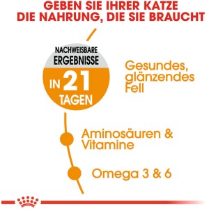 Royal Canin Katzenfutter: Infos zu gesundem Fell, Aminosäuren, Vitaminen und Omega 3&6.