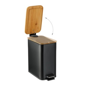 Relaxdays Treteimer Eisen Bambus Schwarz Rutschfest 5 l 28,5 x 14,5 x 27 cm