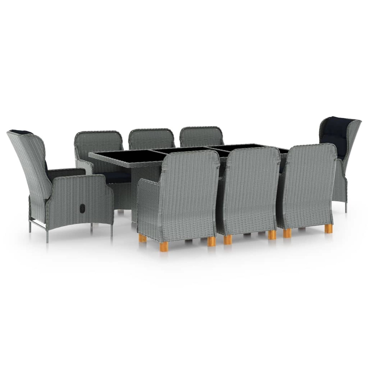 vidaXL 9-Tlg Garten-Essgruppe mit Auflagen Poly Rattan Hellgrau 3060187