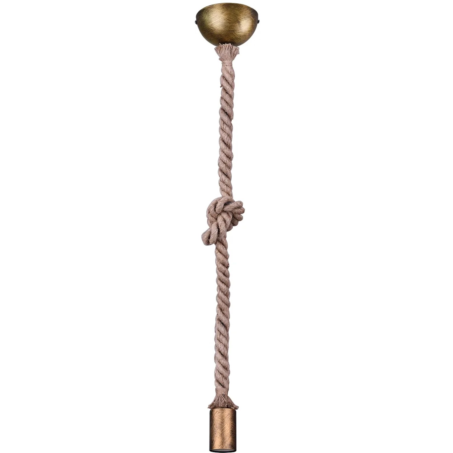 Retro Pendelleuchte Rope in Altmessing, 1-flammig, mit Leinenkabel und Knoten, 150 cm.