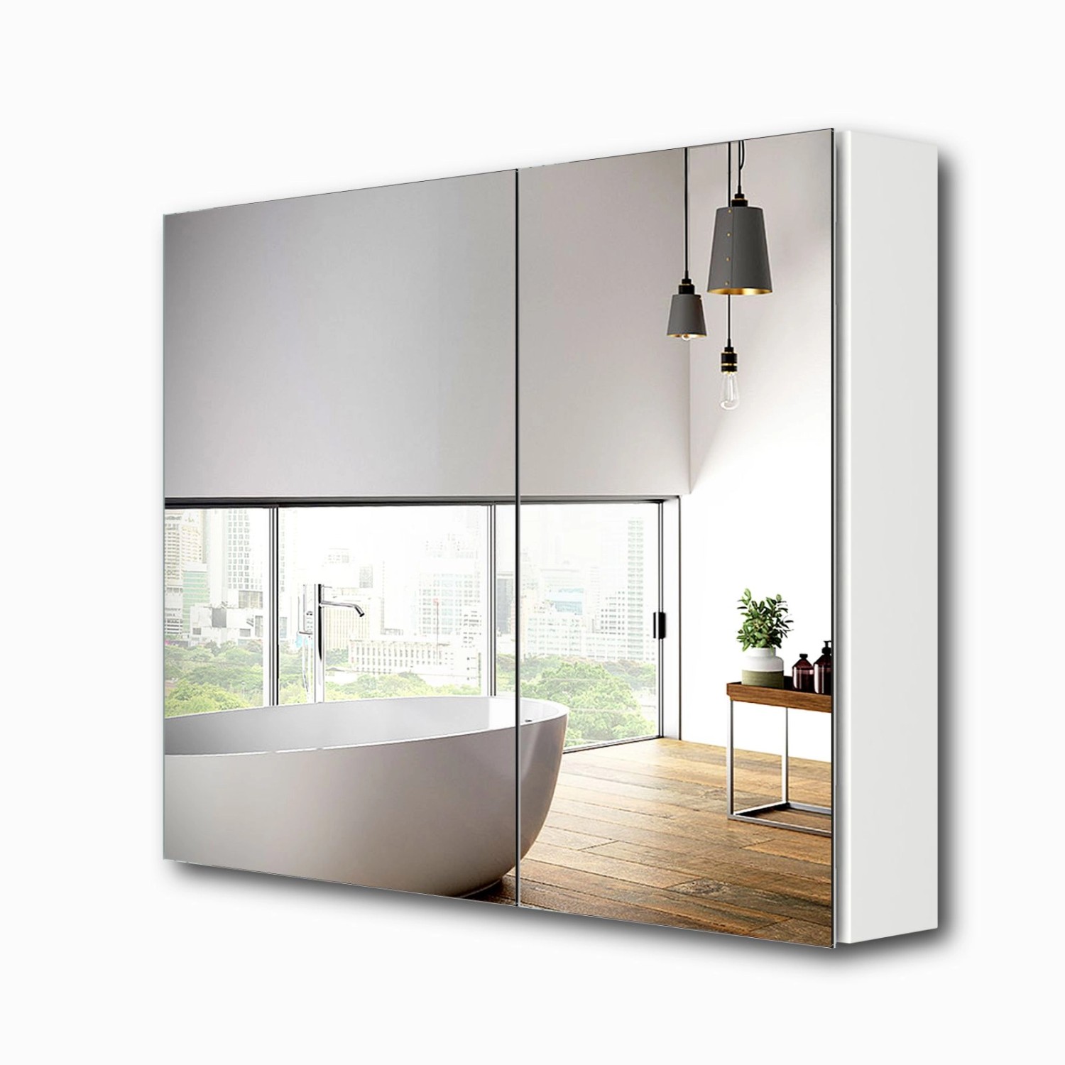 Emke Spiegelschrank 2 Türig  85x65 cm Doppelseitigen Spiegeltüren Weiß günstig online kaufen