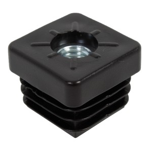 Schwarzer Gewindestopfen für Vierkantrohre, M8 Gewinde, 25x25 mm.