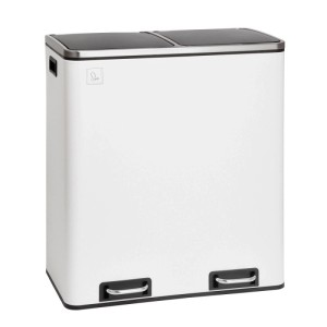Weißer Treteimer Svita TM2X30 mit 60L für Mülltrennung. Zwei Fächer, Soft-Close-Deckel und Fußpedale für Küche.