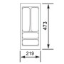 Maßskizze des SOTECH Orga-Box I Besteckeinsatzes (219x473 mm) mit Fachaufteilung für Blum Tandembox Schubladen.
