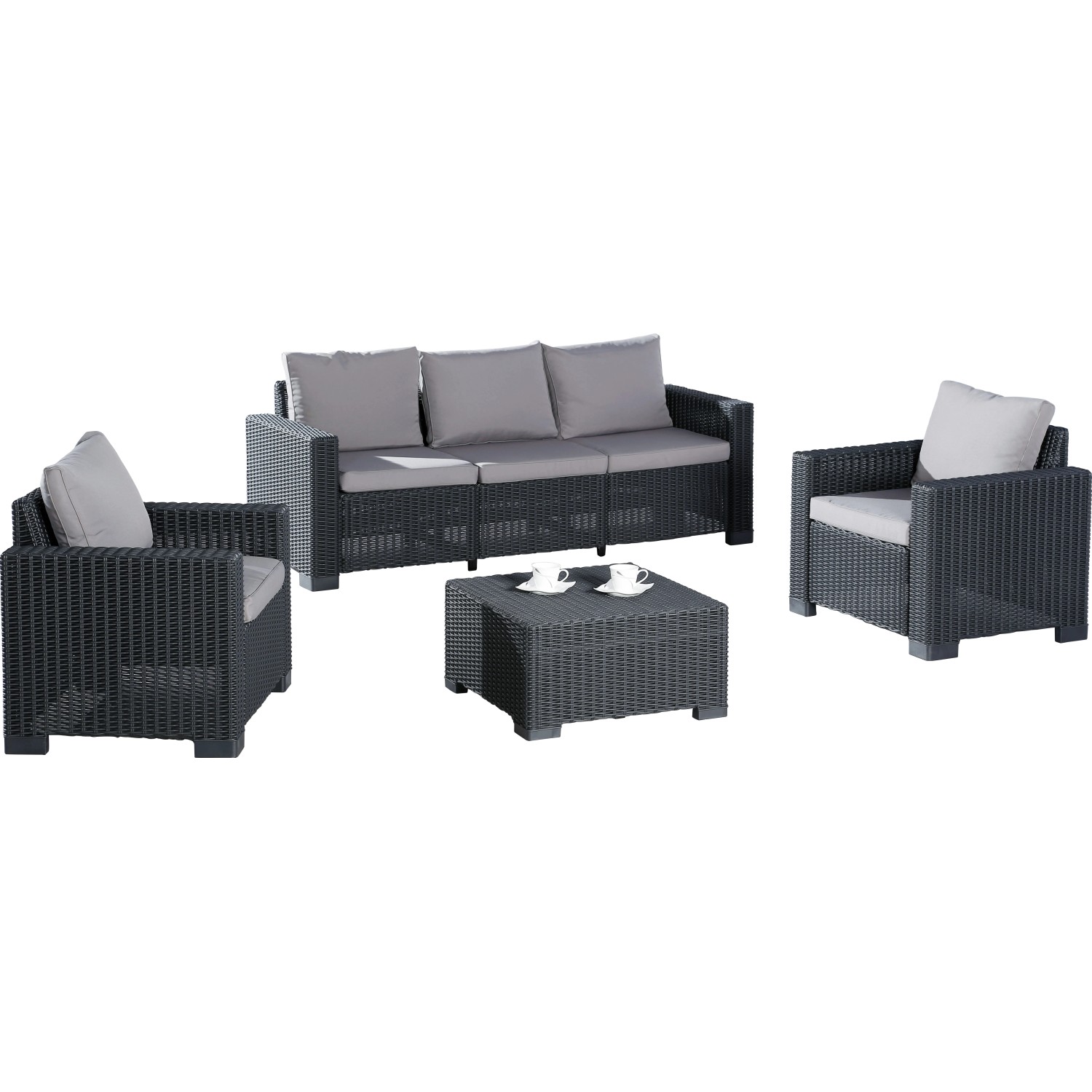 Best Garten-Lounge-Set Mombasa 4-teilig aus Polyrattan Graphit/Hellgrau