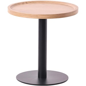 Runder Beistelltisch Aspen mit heller Holzplatte und matt schwarzem Metallgestell. Moderner Couchtisch für Wohnzimmer.