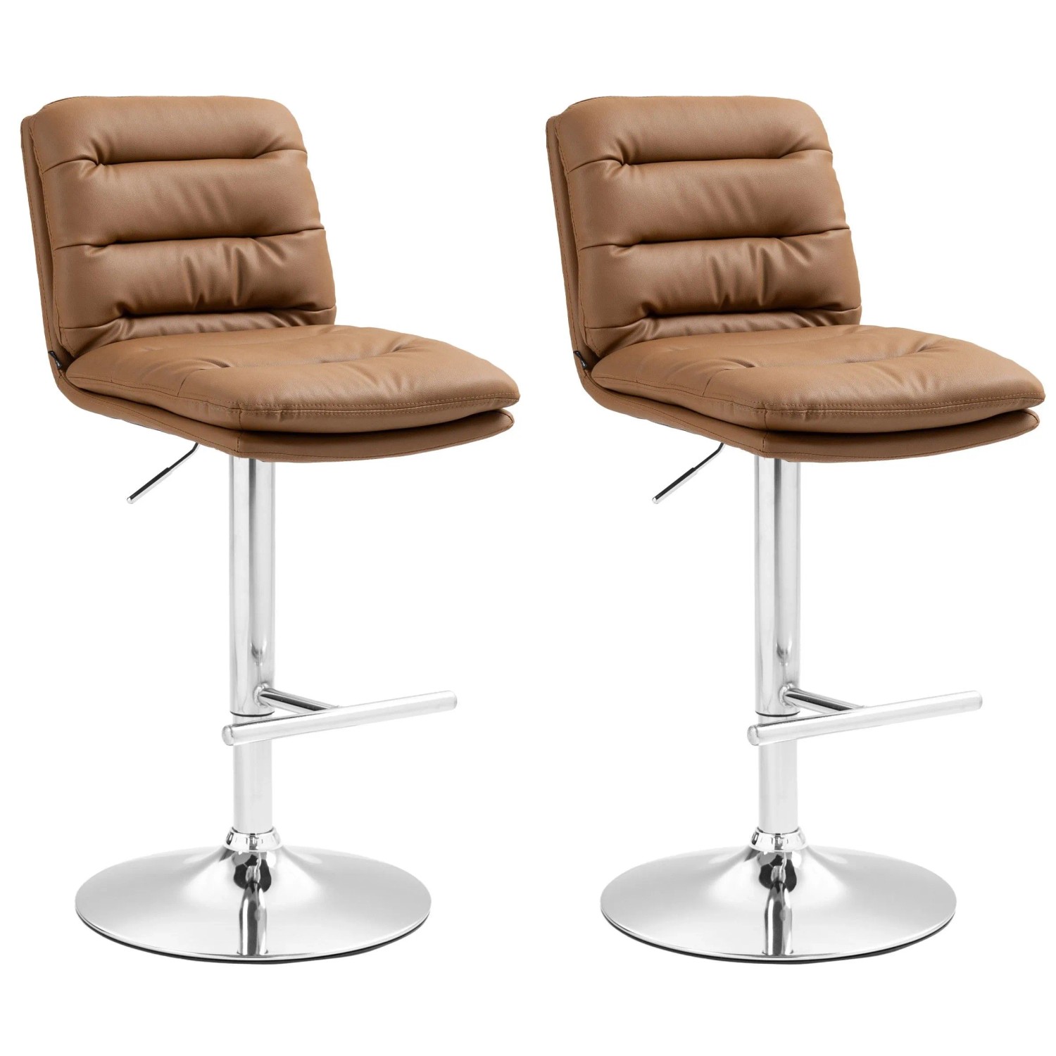 DELUKE Barhocker 2er Set TURIN Hellbraun Kunstleder Chrom Barstuhl Mit Lehne Tresenhocker Tresenstuhl