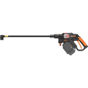 Worx Hydroshot WG633E.9 Mitteldruckreiniger (ohne Akku/Ladegerät) mit Lanze und orangefarbenem Griff.