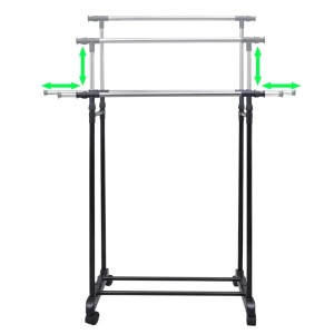 Verstellbarer Kleiderständer, 2er Set mit 2 Stangen, höhen- und längenverstellbar, mit Rollen.