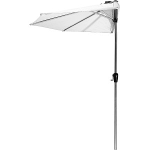 Weißer AMARE Marktschirm, 270x270 cm, halbrunder Sonnenschirm mit Kurbelmechanik.
