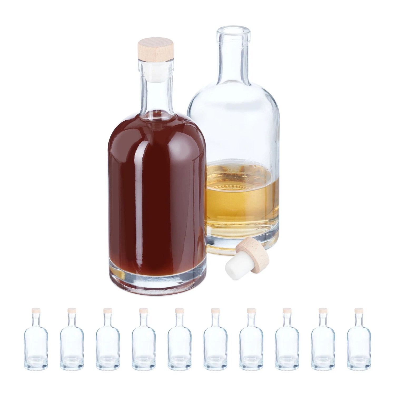 Relaxdays Flaschen 12er Set Glas TPR-Kunststoff Transparent Natur Luftdicht Spülmaschinengeeignet 21 cm x ø 8 cm 500 ml