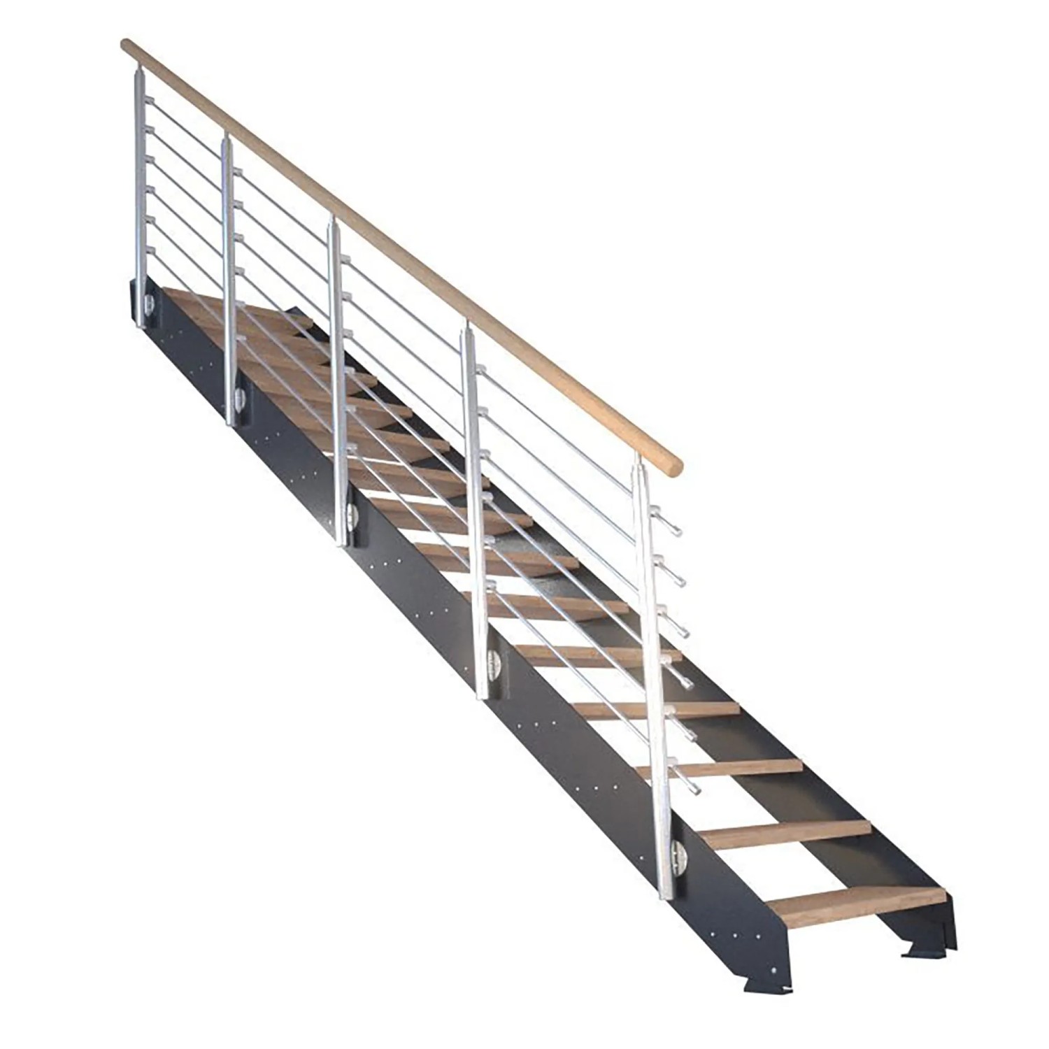 Treppe Kos 11 Stufen Eiche Rustik Natur 87 cm Design-Geländer Schwarz FSC® günstig online kaufen