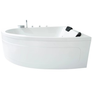 Weißer Basera Indoor Eck-Whirlpool Guam für 2 Personen, 180x130 cm. Classic Whirlpool-Badewanne mit Kopfstützen.